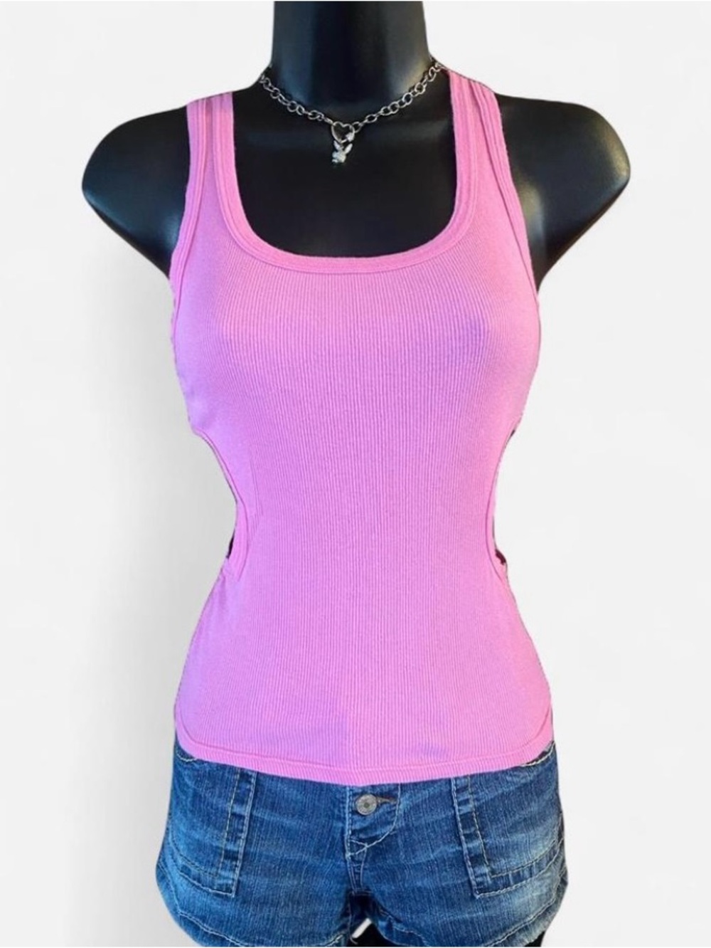 Vintage Y2K 2003 Victoria’s Secret PINK Cut Out Pink Ribbed Tank Top